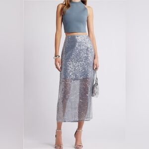 Open Edit Elegant Silver Sequin Skirt